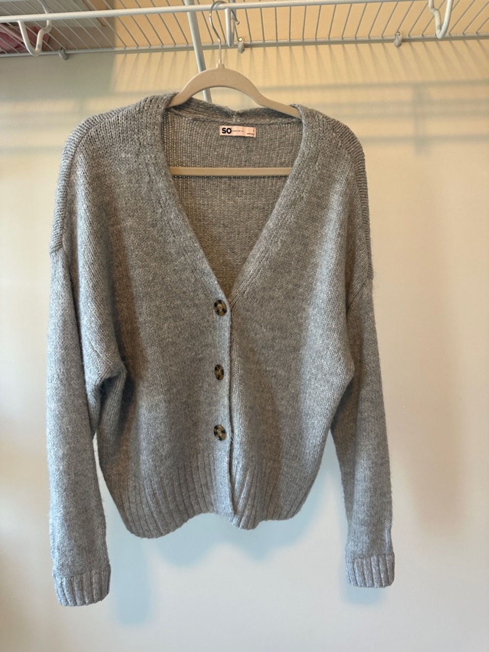 SO Light Gray V-Neck Button-Front Women's Cardigan